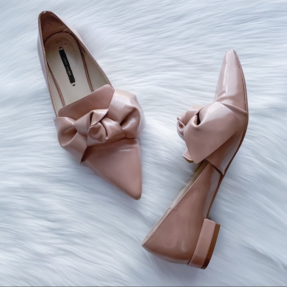 Zara Shoes - ZARA Patent Bow Loafers Flats Tan Nude 38/7.5